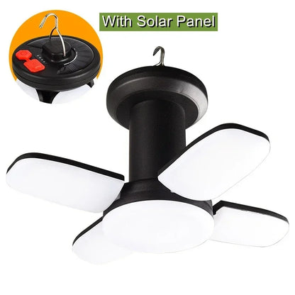 Linterna solar LED de camping de alta potencia, recargable, 4500 mAh, 1000 LM, batería de emergencia, plegable, 6 modos de luz para camping y pesca.