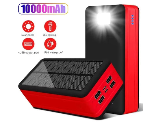 Cargador solar de 100.000 mAh y 120 W con 4 puertos USB para todo tipo de teléfonos móviles y dispositivos electrónicos.