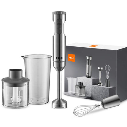 Batidora de mano MIUI de 1000 W, potente batidora de mano 4 en 1 de acero inoxidable.
+Vaso mezclador de 700 ml, procesador de 500 ml, batidor