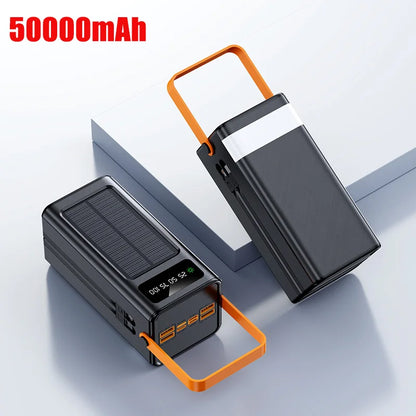 Banco Bateria  de carga solar de 50000/60000 mAh, batería externa de gran capacidad y engrosada, para viajes al aire libre, con luz LED, para teléfono móvil.
