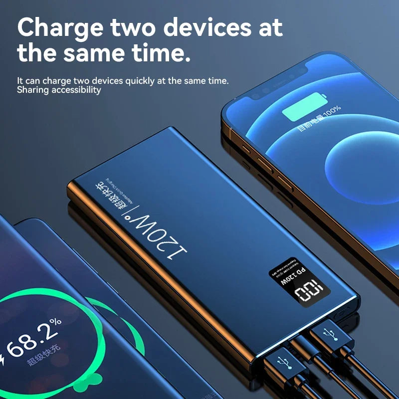 Banco de energía de 80000 mAh, 120 W, carga ultrarrápida, capacidad 100 % suficiente, cargador de batería portátil con pantalla digital para iPhone y Xiaomi.