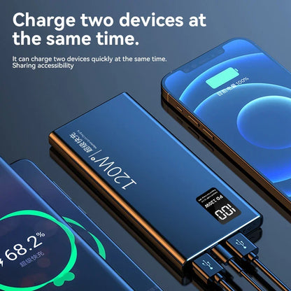 Banco de energía de 80000 mAh, 120 W, carga ultrarrápida, capacidad 100 % suficiente, cargador de batería portátil con pantalla digital para iPhone y Xiaomi.