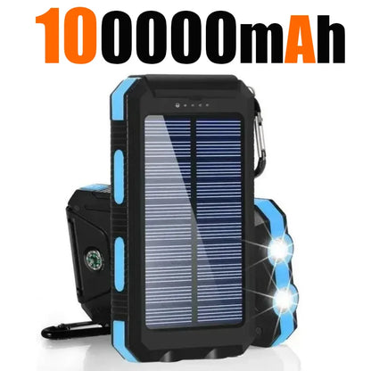 Banco de energía solar para exteriores, 200.000 mAh, resistente al agua, con doble puerto USB, para viajes y acampadas.