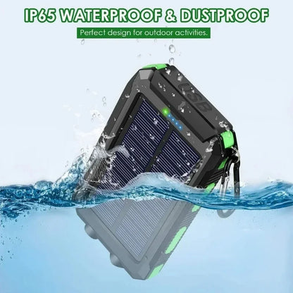 Banco de energía solar para exteriores, 200.000 mAh, resistente al agua, con doble puerto USB, para viajes y acampadas.