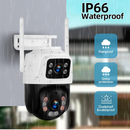 Cámara IP inalámbrica KERUI para exteriores con doble lente de 6 MP y WiFi
+ videovigilancia de seguridad para el hogar, detección humana, pantalla dual Icsee.