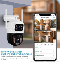 Cargar imagen en el visor de la galería, Cámara IP inalámbrica KERUI para exteriores con doble lente de 6 MP y WiFi
+ videovigilancia de seguridad para el hogar, detección humana, pantalla dual Icsee.
