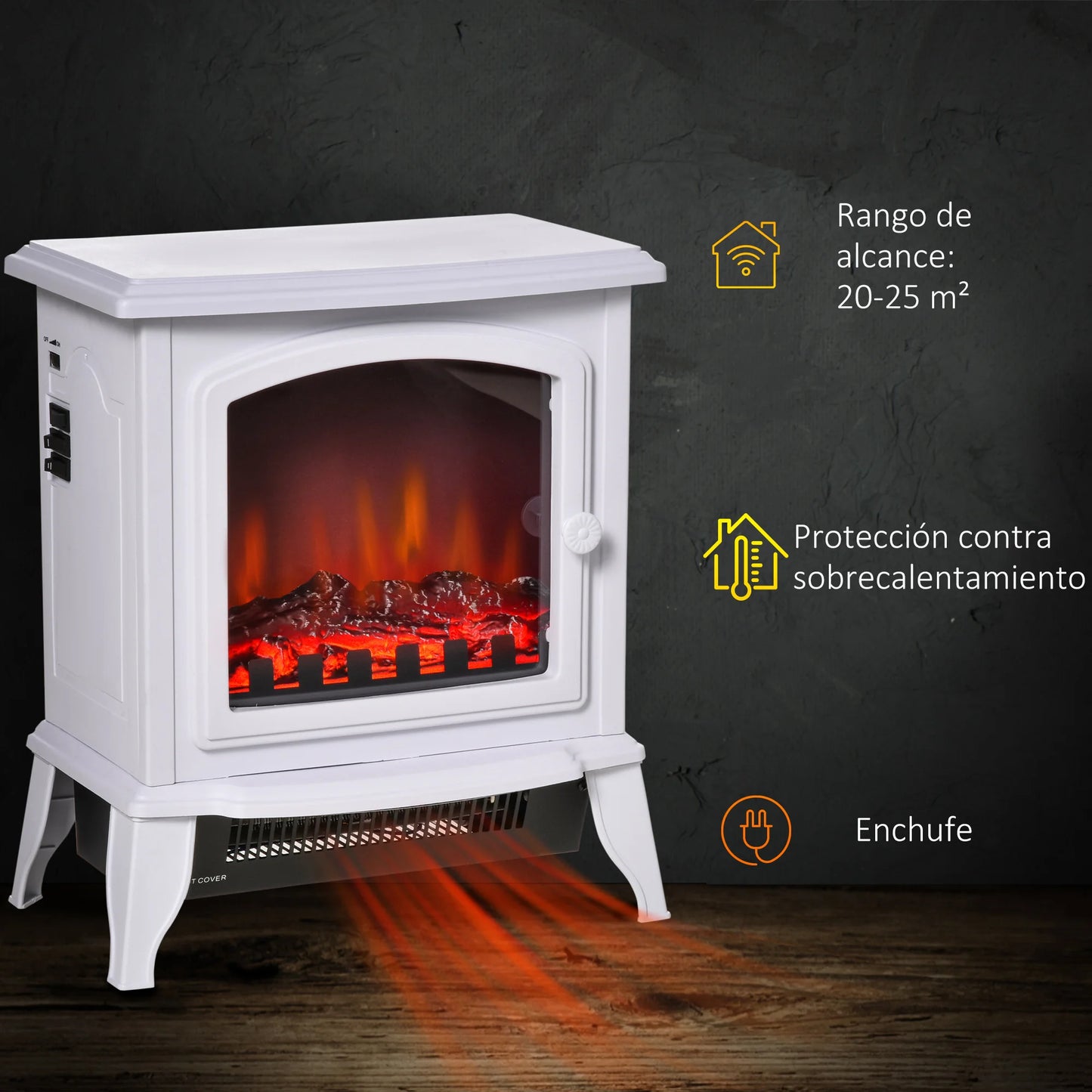 Chimenea eléctrica portátil HOMCOM 1000/2000W  - Llama simulada Termostato ajustable 
 +Protección contra sobrecalentamiento hasta 25 m²