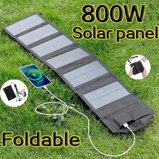 Panel solar plegable de 800 W y 6 paneles solares portátiles de 20 W/h con cargador USB de 5 V CC y fuente de alimentación móvil de energía continua.