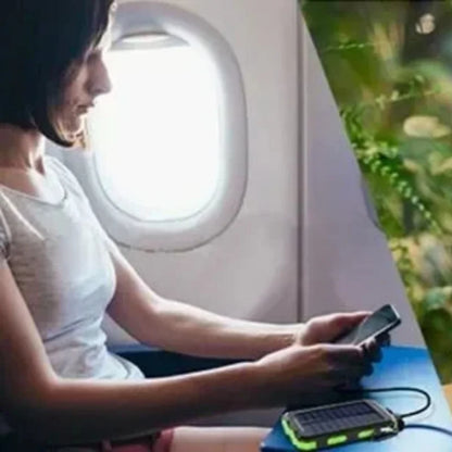 Banco de energía solar para exteriores, 200.000 mAh, resistente al agua, con doble puerto USB, para viajes y acampadas.