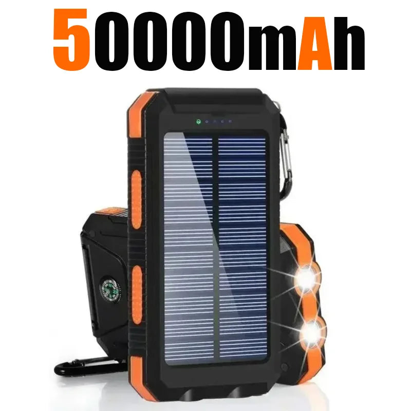 Banco de energía solar para exteriores, 200.000 mAh, resistente al agua, con doble puerto USB, para viajes y acampadas.