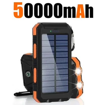Banco de energía solar para exteriores, 200.000 mAh, resistente al agua, con doble puerto USB, para viajes y acampadas.