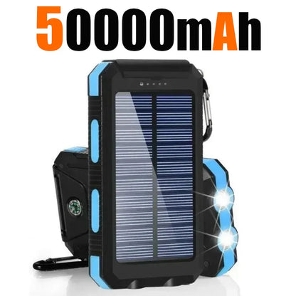 Banco de energía solar para exteriores, 200.000 mAh, resistente al agua, con doble puerto USB, para viajes y acampadas.