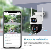 Cargar imagen en el visor de la galería, Cámara IP inalámbrica KERUI para exteriores con doble lente de 6 MP y WiFi
+ videovigilancia de seguridad para el hogar, detección humana, pantalla dual Icsee.
