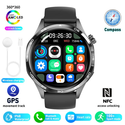 Reloj inteligente compatible con  HUAWEI GT5 Pro con GPS y NFC para hombre, pantalla AMOLED de 360 x 360, control del ritmo cardíaco, Bluetooth, llamadas, IP67, resistente al agua, 2025