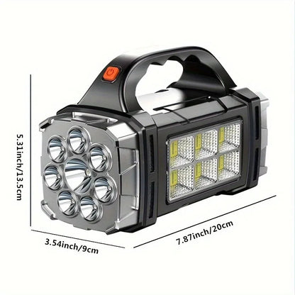 Luz LED solar recargable de doble color y doble fuente de luz, 16 LED, función de banco de energía USB, interruptores múltiples, iluminación portátil para exteriores