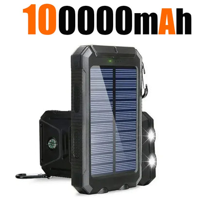 Banco de energía solar para exteriores, 200.000 mAh, resistente al agua, con doble puerto USB, para viajes y acampadas.