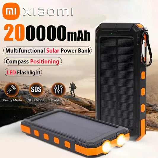 Banco de energía solar Xiaomi de 200.000 mAh, cargador portátil de gran capacidad, compatible con carga ultrarrápida de 120 W para iPhone, Samsung y Huawei.