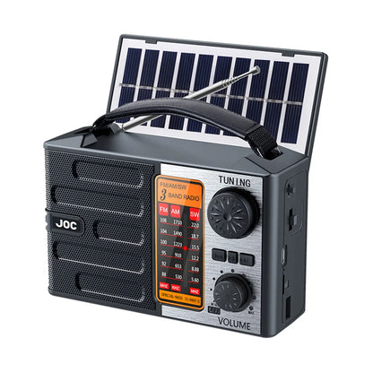 Radio portátil FM AM SW recargable para exteriores, solar, de banda completa, de alta sensibilidad, con iluminación LED y altavoz Bluetooth.