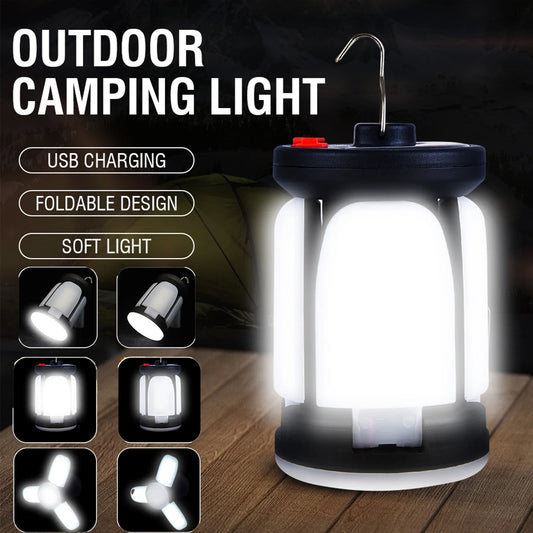 Linterna solar LED de camping de alta potencia, recargable, 4500 mAh, 1000 LM, batería de emergencia, plegable, 6 modos de luz para camping y pesca.