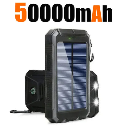 Banco de energía solar para exteriores, 200.000 mAh, resistente al agua, con doble puerto USB, para viajes y acampadas.