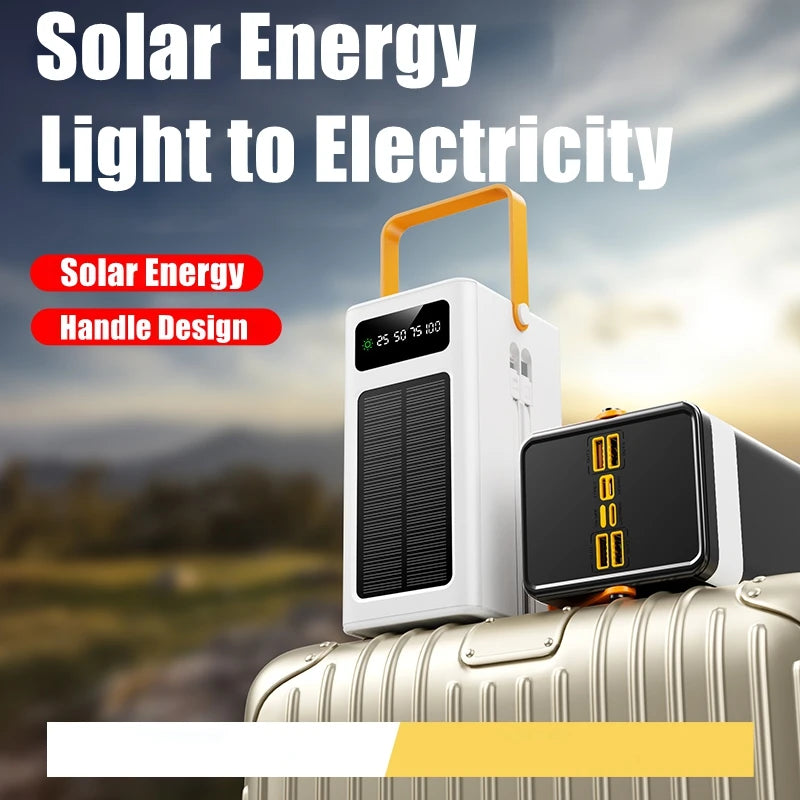 Banco Bateria  de carga solar de 50000/60000 mAh, batería externa de gran capacidad y engrosada, para viajes al aire libre, con luz LED, para teléfono móvil.