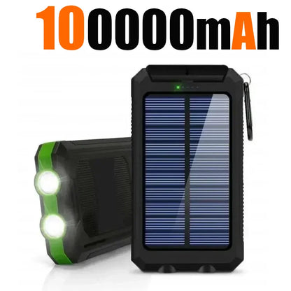 Banco de energía solar para exteriores, 200.000 mAh, resistente al agua, con doble puerto USB, para viajes y acampadas.