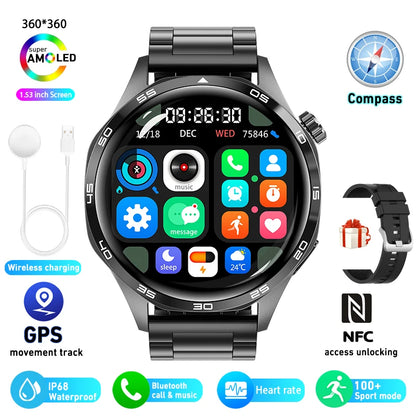 Reloj inteligente compatible con  HUAWEI GT5 Pro con GPS y NFC para hombre, pantalla AMOLED de 360 x 360, control del ritmo cardíaco, Bluetooth, llamadas, IP67, resistente al agua, 2025