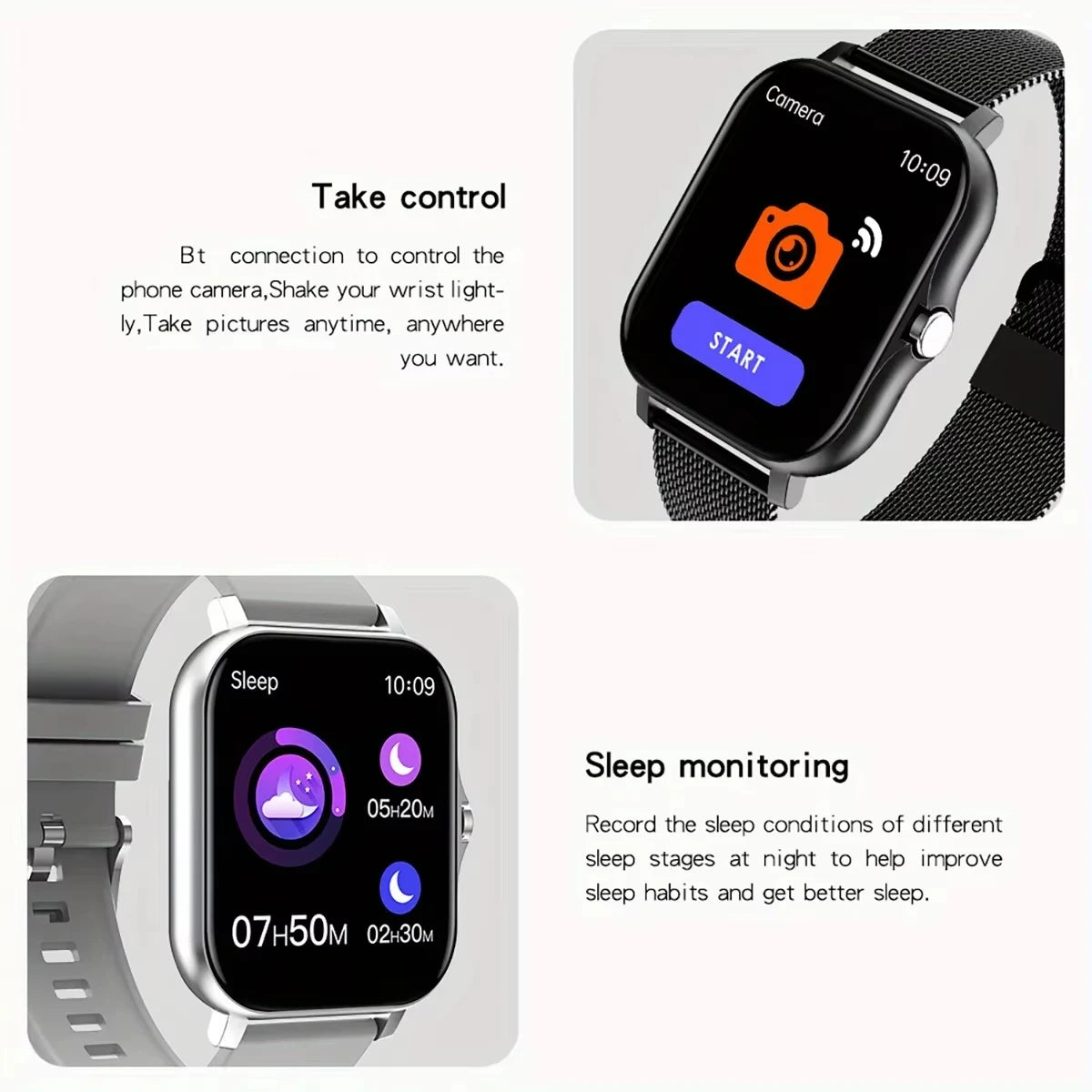 Reloj inteligente deportivo con Bluetooth, pantalla táctil completa, monitor de ritmo cardíaco, fitness.