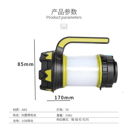 Linterna LED ZK30 de 8000 lúmenes y 100 W de larga duración, recargable por USB, para acampar, resistente al agua, para búsqueda al aire libre y pesca.