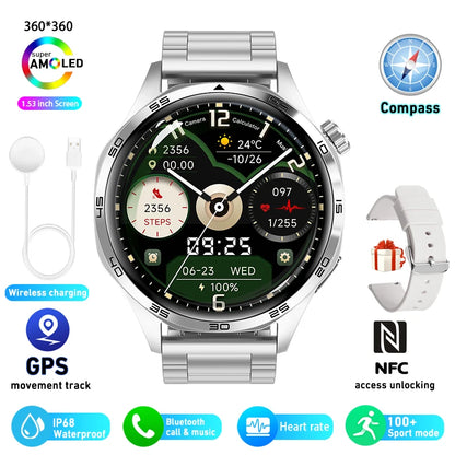 Reloj inteligente compatible con  HUAWEI GT5 Pro con GPS y NFC para hombre, pantalla AMOLED de 360 x 360, control del ritmo cardíaco, Bluetooth, llamadas, IP67, resistente al agua, 2025