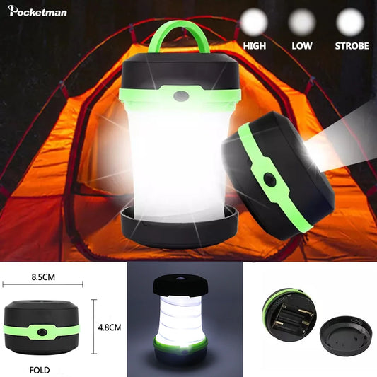 Nueva luz LED plegable telescópica para acampar, luz portátil para tienda de campaña, luz nocturna, luz de emergencia, linterna para acampar, funciona con pilas AA.