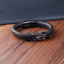 Cargar imagen en el visor de la galería, Pulsera de cuero genuino con adornos de acero inoxidable _  color negro/marrón, accesorios de múltiples capas.
