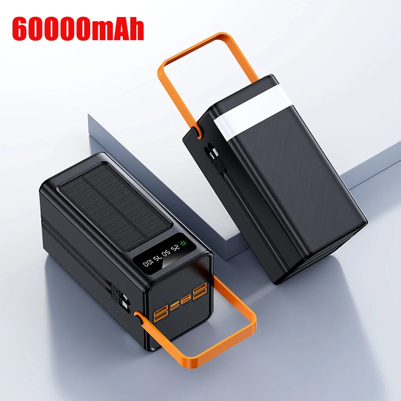 Banco Bateria  de carga solar de 50000/60000 mAh, batería externa de gran capacidad y engrosada, para viajes al aire libre, con luz LED, para teléfono móvil.