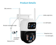 Cargar imagen en el visor de la galería, Cámara IP inalámbrica KERUI para exteriores con doble lente de 6 MP y WiFi
+ videovigilancia de seguridad para el hogar, detección humana, pantalla dual Icsee.
