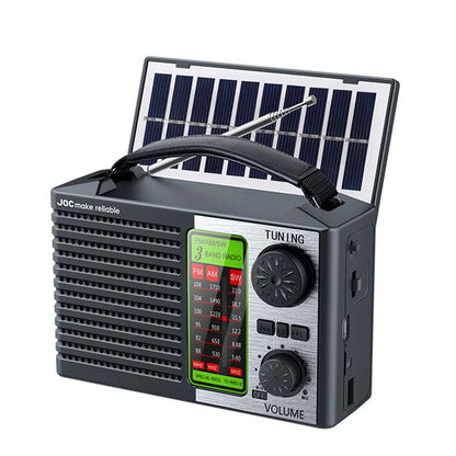 Radio portátil FM AM SW recargable para exteriores, solar, de banda completa, de alta sensibilidad, con iluminación LED y altavoz Bluetooth.