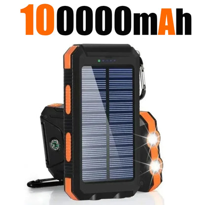 Banco de energía solar para exteriores, 200.000 mAh, resistente al agua, con doble puerto USB, para viajes y acampadas.